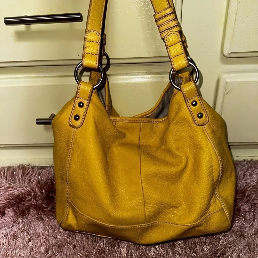 The Sak hobo snap closure vintage bag yellow pebble leather